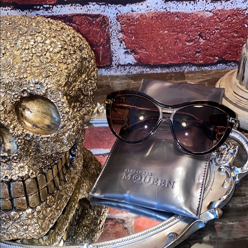 Alexander McQueen Havana Sunglasses with Skulls
